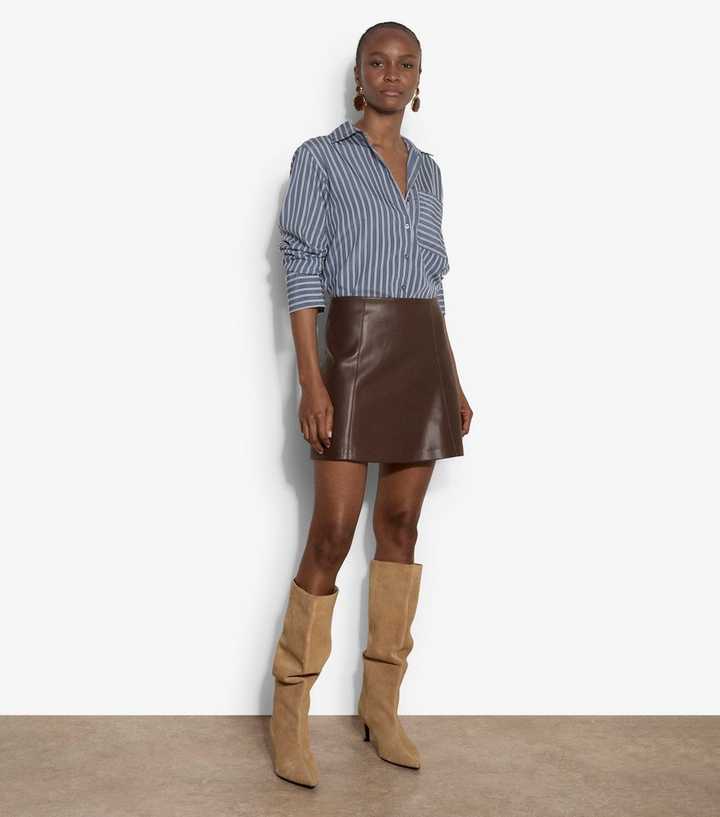 Apricot Dark Brown Faux Leather Mini Skirt