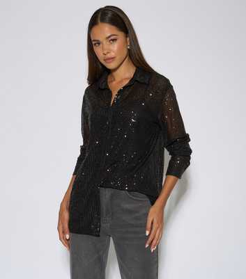 Gini London Black Semi Sheer Sequin Shirt