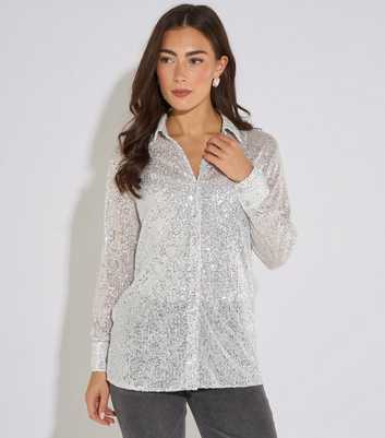 Gini London Silver Semi Sheer Sequin Shirt