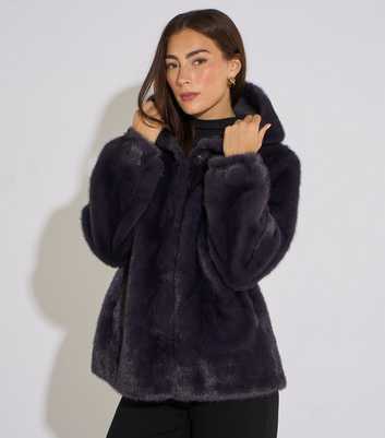 Gini London Dark Grey Faux Fur Hooded Jacket