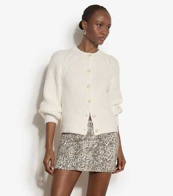 Apricot White Cotton Rich Knitted Button Up Cardigan