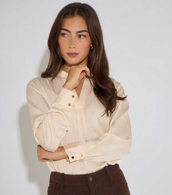 Gini London Oatmeal Stripe V Neck Blouse