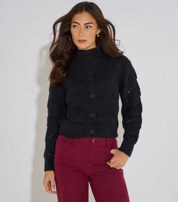 Gini London Black Pointelle Knit Long Sleeve Cardigan