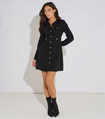 Gini London Black Long Sleeve Button Mini Dress