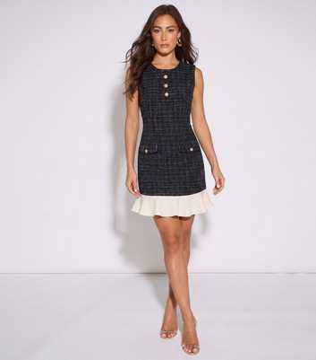 Gini London Black Boucle Ruffle Mini Dress