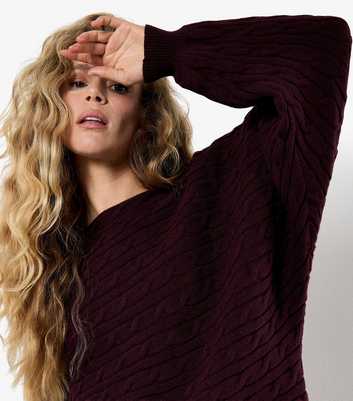 Apricot Dark Burgundy Aran Knit Jumper