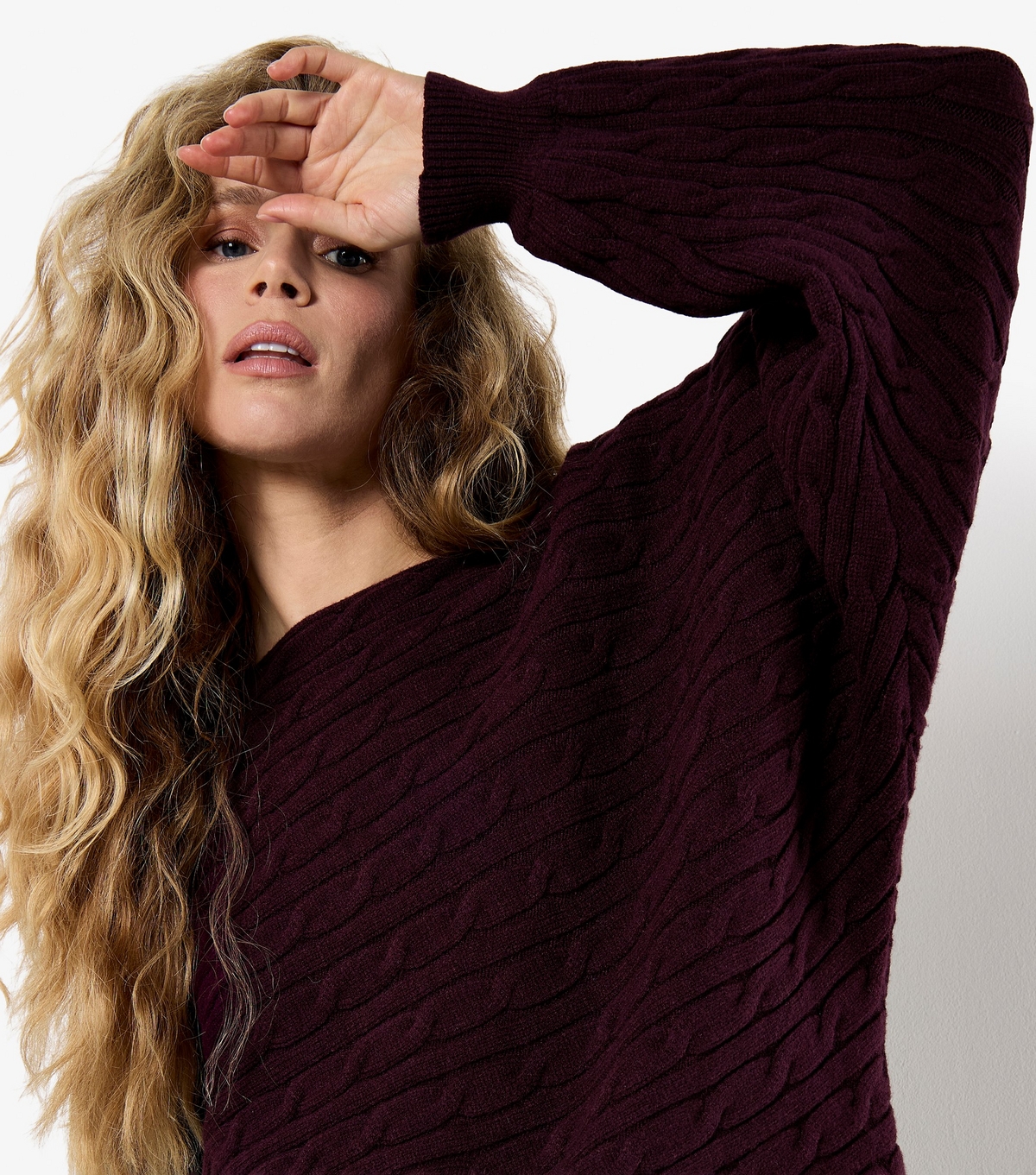 Women's Dark Burgundy Aran Knit Jumper Apricot New Look