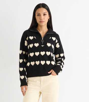 Gini London Black Heart Pattern Knitted Jumper
