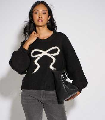 Gini London Black Bow Pattern Knitted Jumper