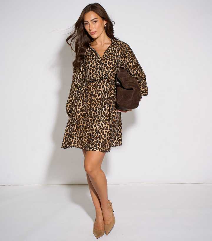 Gini London Brown Animal Print Smock Mini Dress