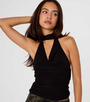 Pink Vanilla Black Slinky Jersey Choker Halter Top