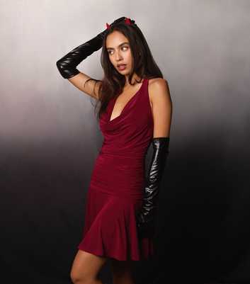Pink Vanilla Dark Burgundy Slinky Jersey Cowl Neck Mini Dress