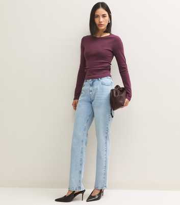 Dark Burgundy Cotton Rich Ruched Long Sleeve Baby Tee
