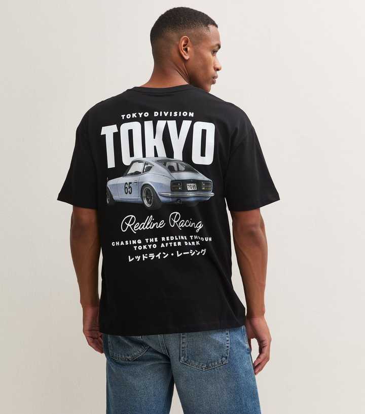 Black Cotton Tokyo Racing Graphic T-Shirt