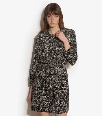 Apricot Black Spot Print Tie Front Shirt Dress