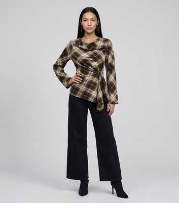 Gini London Light Khaki Checked Cowl Neck Blouse