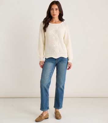 Gini London White Cable Knit Scallop Hem Jumper