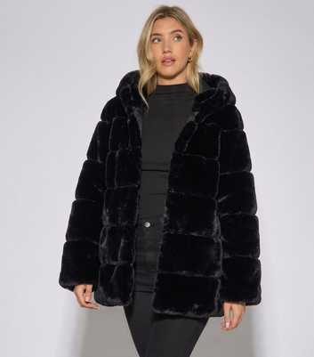 Gini London Black Horizontal Faux Fur Hooded Jacket
