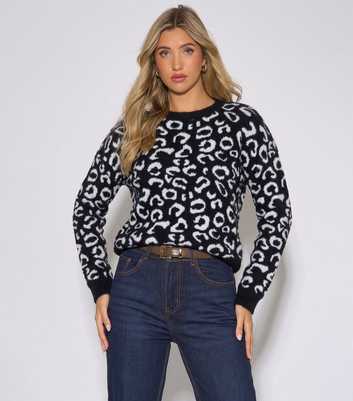 Gini London Black Animal Print Fluffy Knit Jumper