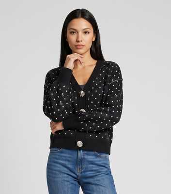 Gini London Black Polka Dot Print Button Up Cardigan