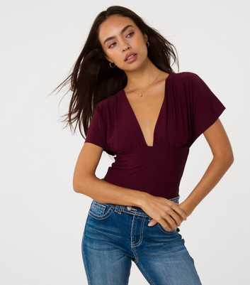 Pink Vanilla Dark Purple V-Neck Top