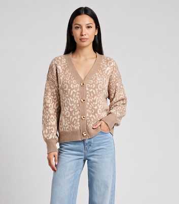 Gini London Stone Leopard Pattern Knitted Cardigan