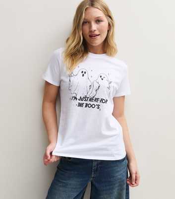 White Cotton Ghost Print Crew Neck T-Shirt