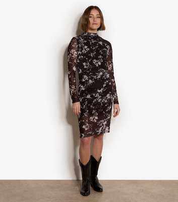Apricot Black Tie Dye Mesh Midi Dress