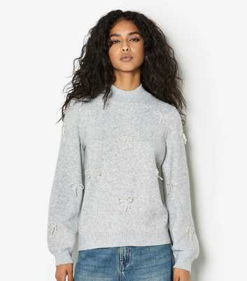 Apricot Light Grey Faux Pearl Bows Jumper