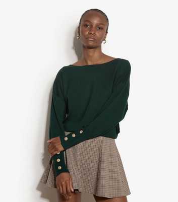 Apricot Dark Green Gold Button Jumper