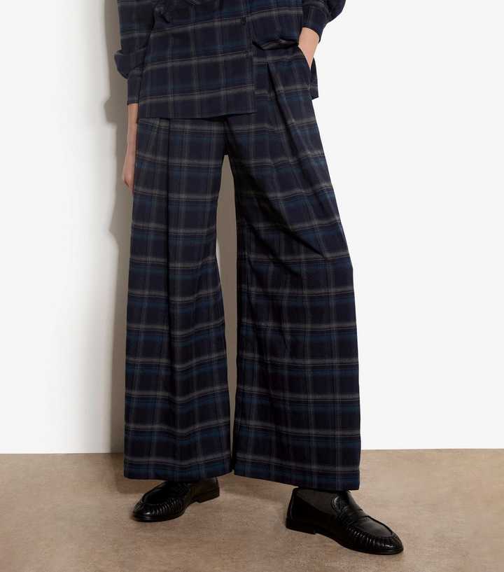 Apricot Navy Checked Wide Leg Trousers