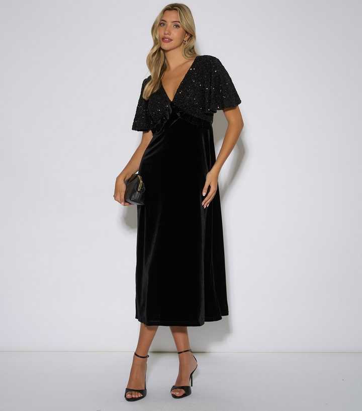 Gini London Black Sequin Bolero Top Velvet Midi Dress