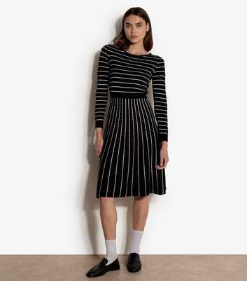 Apricot Black Striped Knitted Midi Dress
