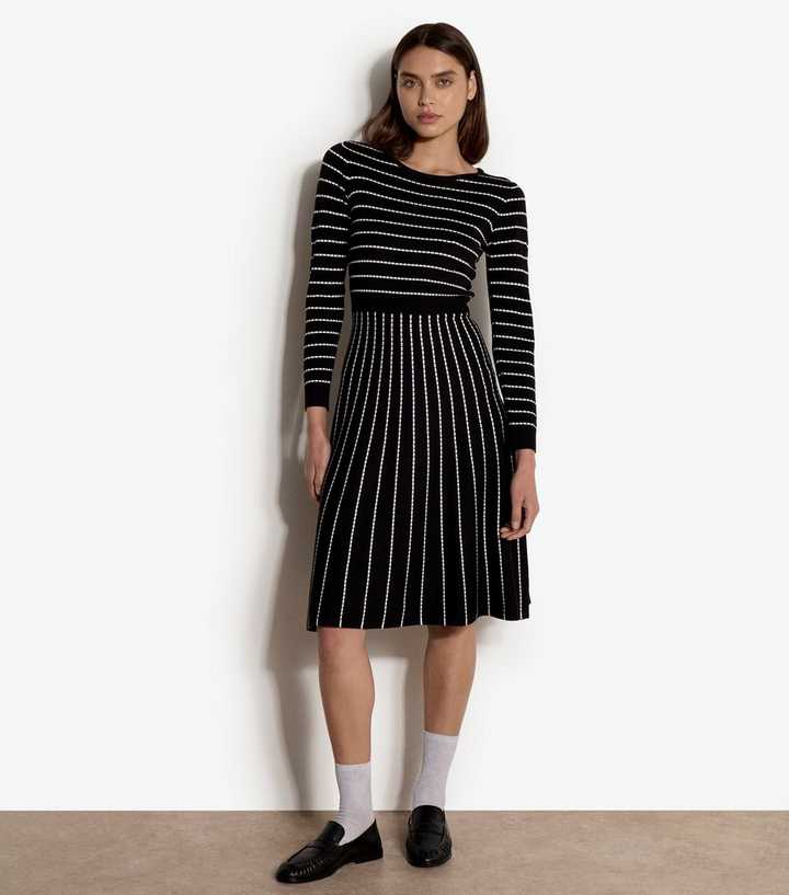 Apricot Black Striped Knitted Midi Dress