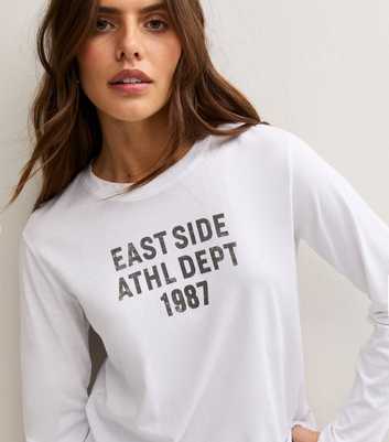White Cotton East Side Slogan Long Sleeve T-Shirt