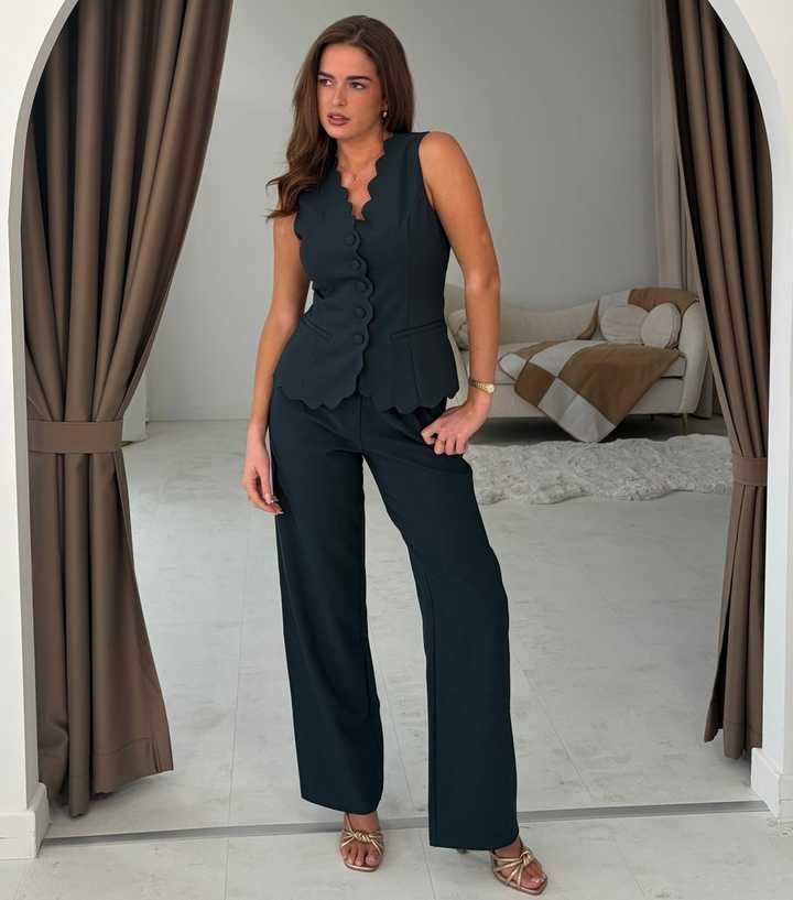 Girl In Mind Dark Green Front Pleat Tailored Wide Leg Trousers