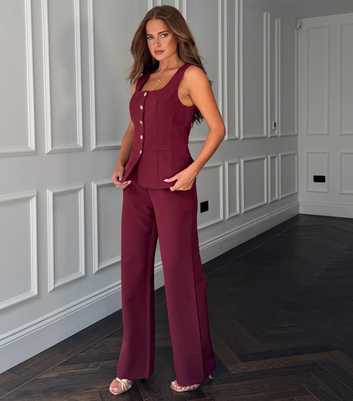 Girl In Mind Dark Burgundy Front Pleat Tailored Wide Leg Trousers