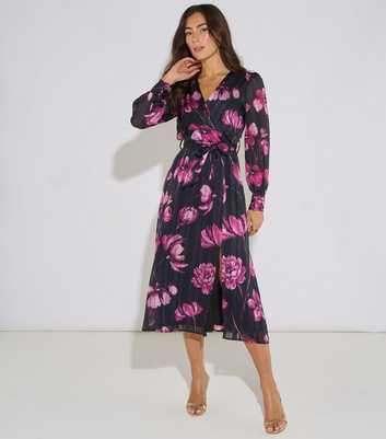 Gini London Black Floral Stripe Midi Dress