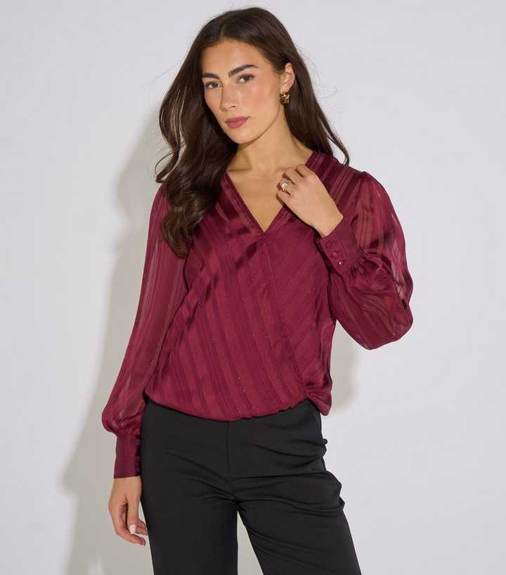 Gini London Dark Red Shimmer Stripe Blouse