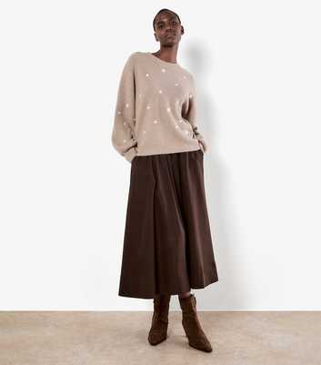 Apricot Stone Floral Embroidered Ribbed Jumper