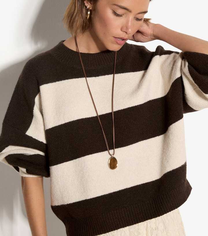 Apricot Brown Striped Oversized Jumper