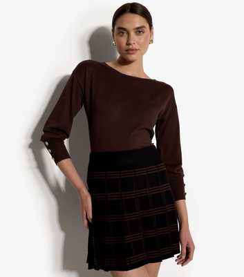 Apricot Black Striped Pleated Knit Skirt