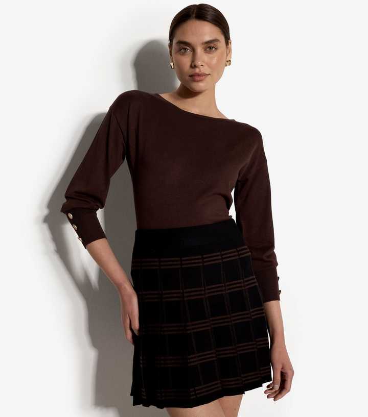 Apricot Black Striped Pleated Knit Skirt
