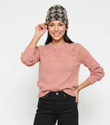 Gini London Dark Brown Argyle Knit Beanie Hat