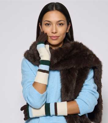 Gini London Dark Brown Striped Longline Gloves