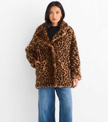 Gini London Brown Leopard Print Faux Fur Jacket