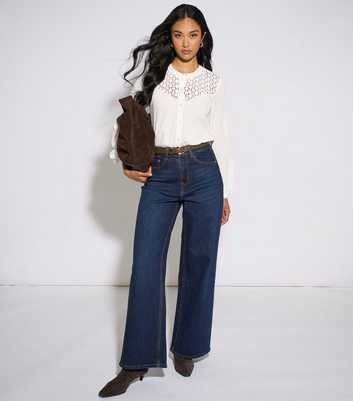 Gini London Dark Blue Denim Mid Rise Wide Leg Jeans