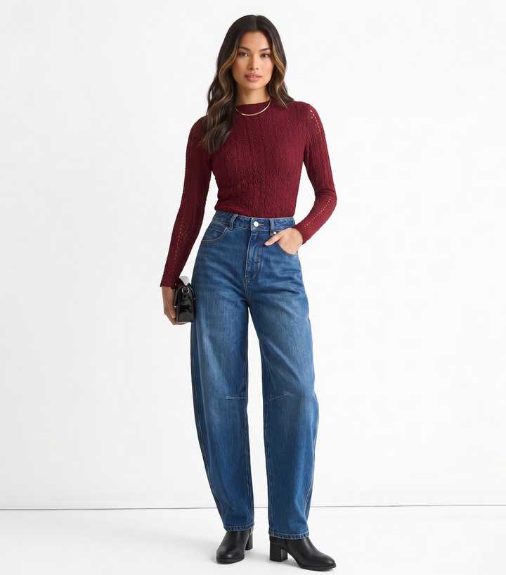 Gini London Dark Blue Mid Rise Wide Leg Jeans