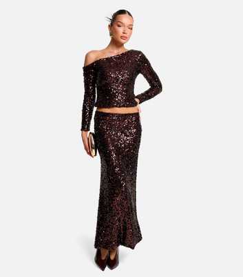 Public Desire Dark Brown Sequin Maxi Skirt