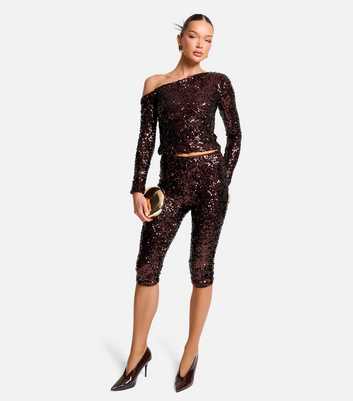 Public Desire Dark Brown Sequin Capri Trousers